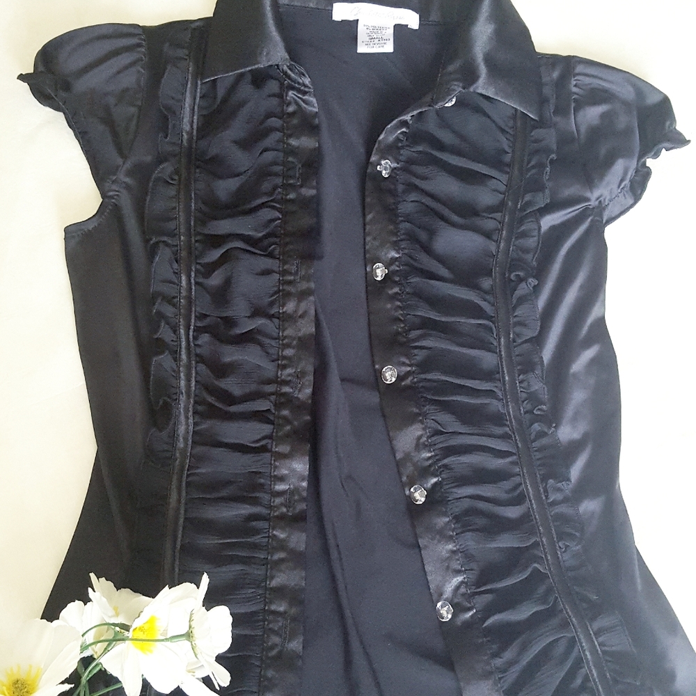 🔖90's-Y2K💋Black Charlotte Russe☆Silky Ruched Short Sleeve Top